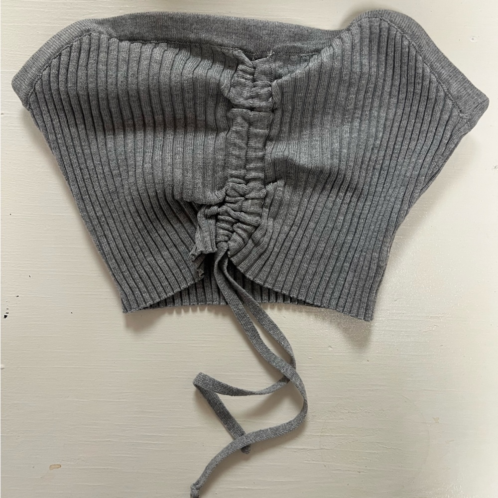 Strapless Grey Hera Collection Crop Top w/ adjustable tied at bottom